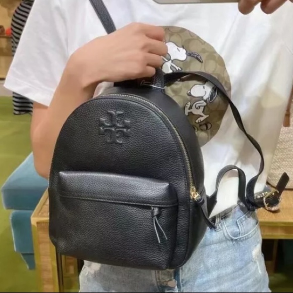 NWT! Tory Burch THEA Mini Pebble Leather Backpack Black Small Size -$395 - Picture 2 of 9